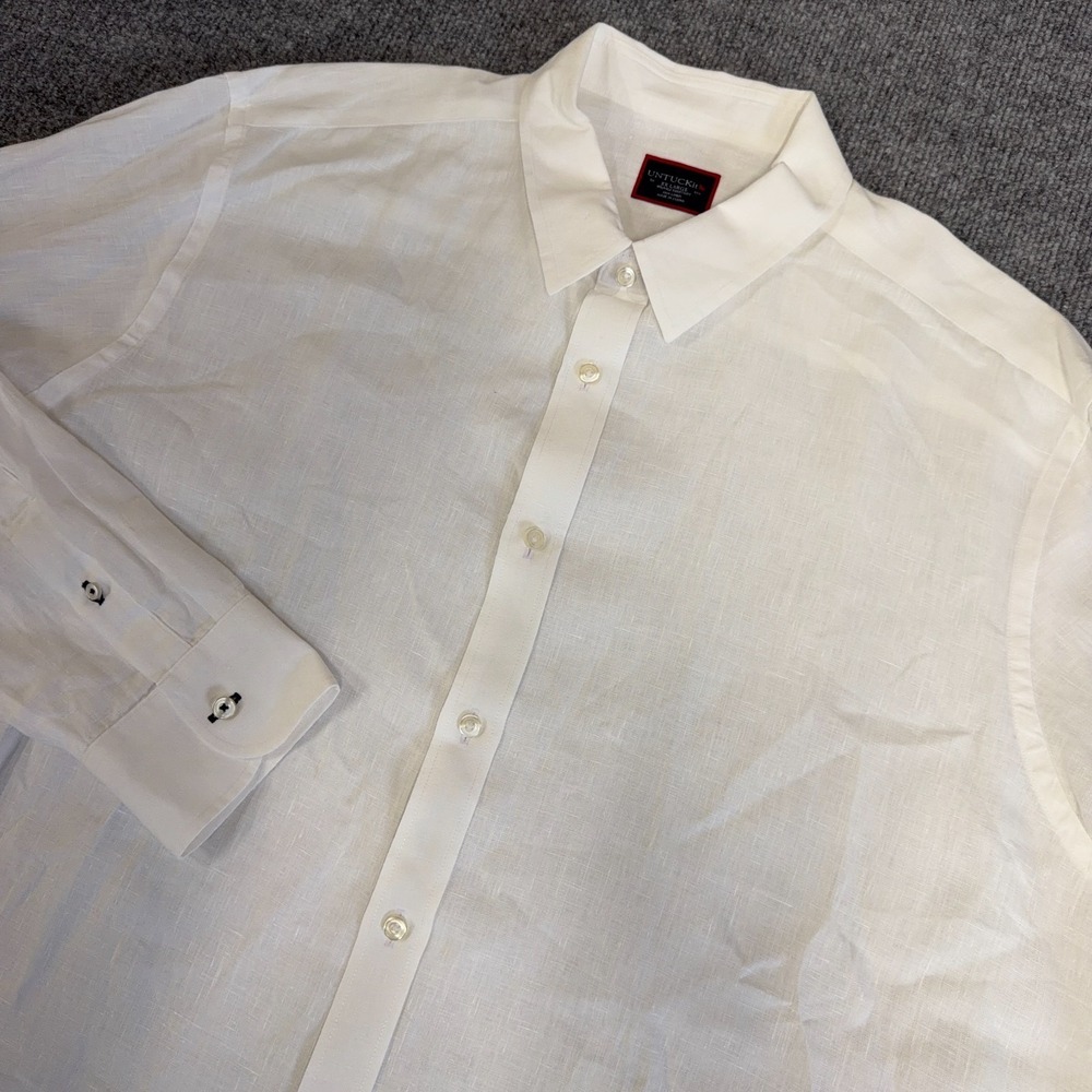 UNTUCKit Crianza WR Linen Shirt Mens 2XL White Button Up Front Long Sleeve